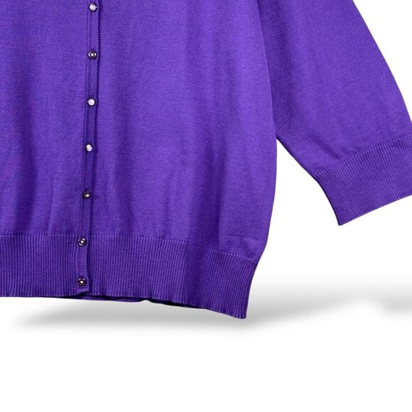 Vintage Cardigan Sz 2X Purple V-Neck 3/4 Sleeve Rhinestone Button Front Sweater - Picture 6 of 9